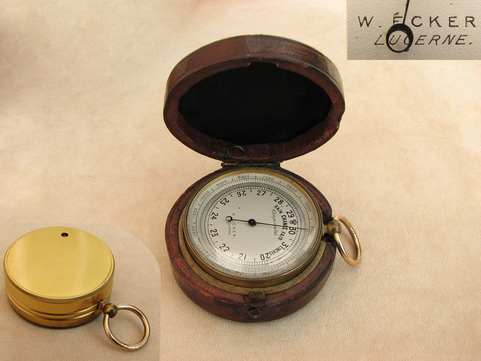 19th Century Swiss made pocket barometer and altimeter signed W Écker, Lucerne